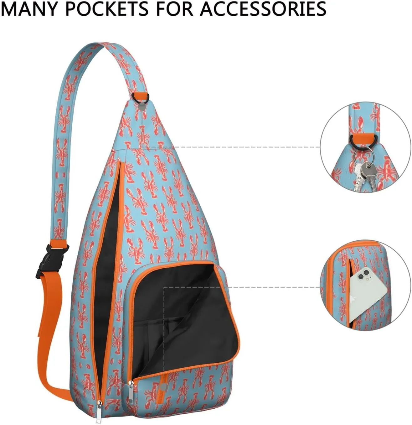 Red Lobster Blue Pattern Crossbody Bag Daypack for Women Men Lightweight Waterproof Sling Bag Backpack Hiking Cycling