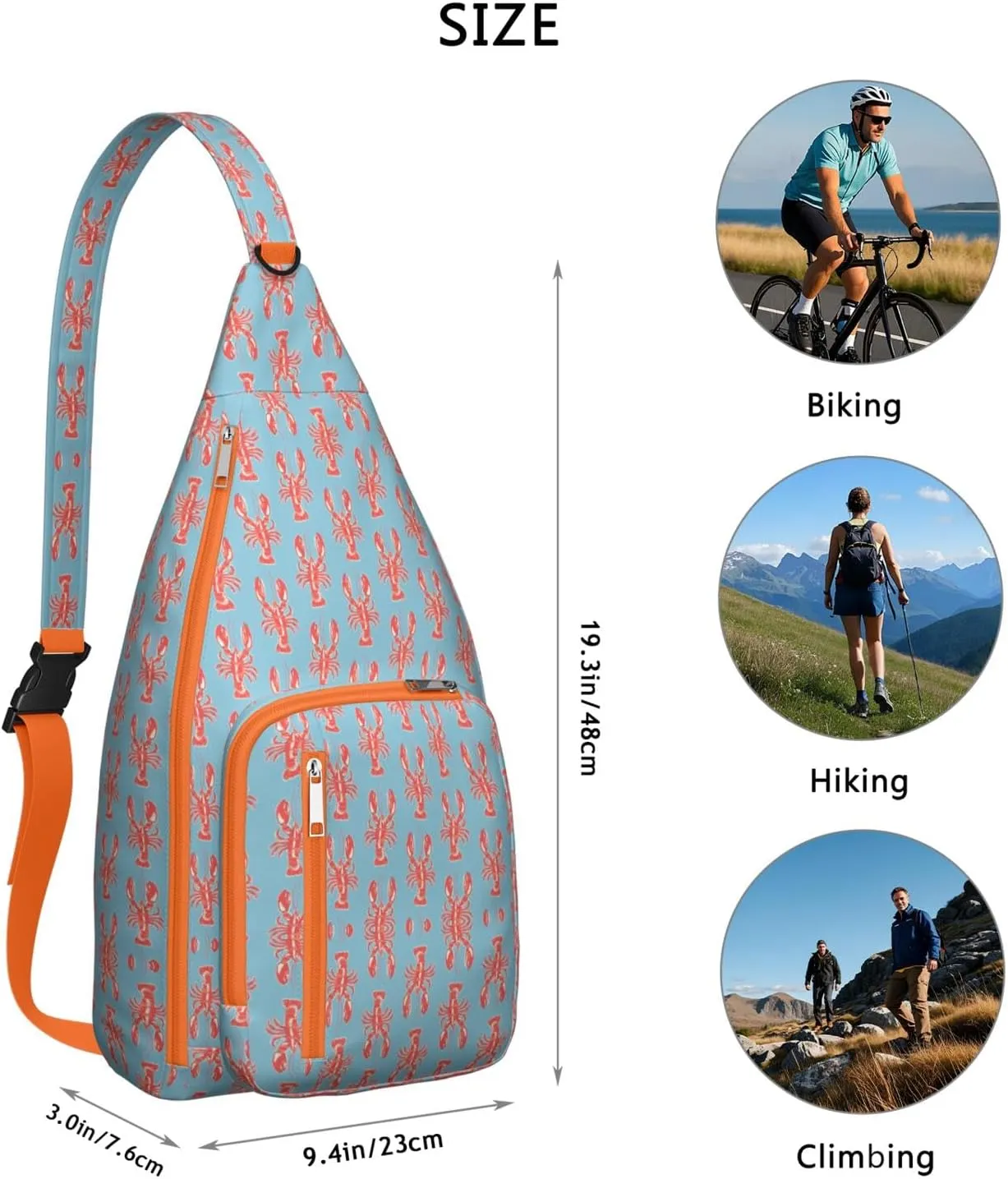 Red Lobster Blue Pattern Crossbody Bag Daypack for Women Men Lightweight Waterproof Sling Bag Backpack Hiking Cycling