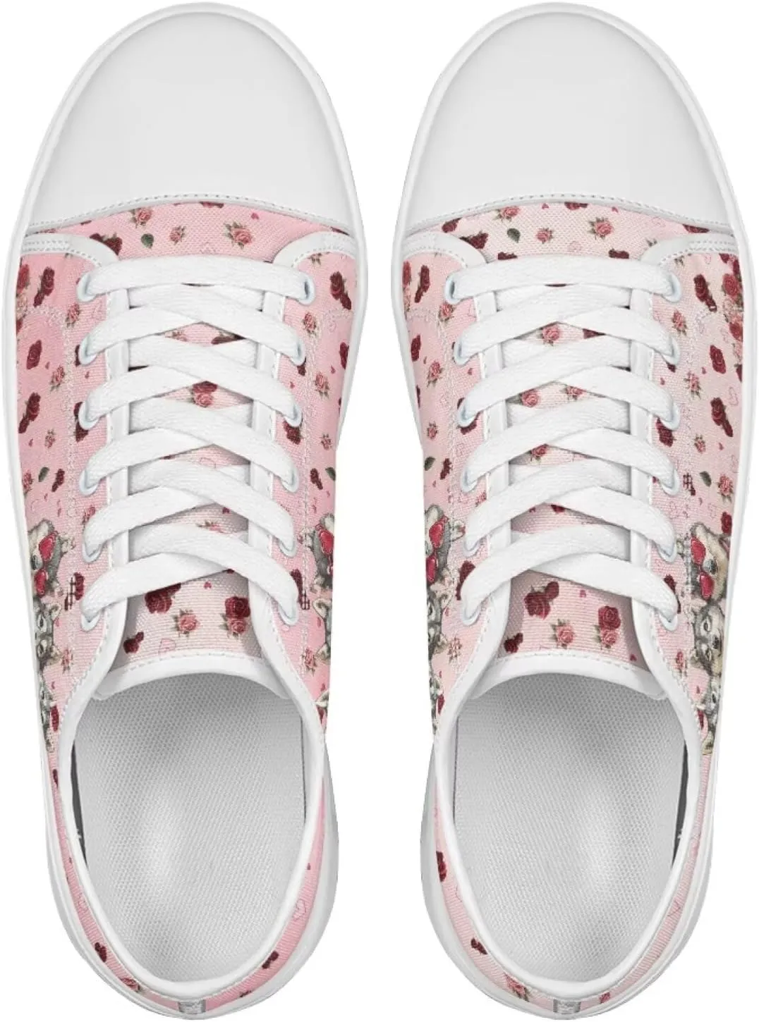 Red Rose Girls Canvas Sneakers Casual Work Animal Print Slip On Tennis Shoes Arch Support Footwear with White Sole