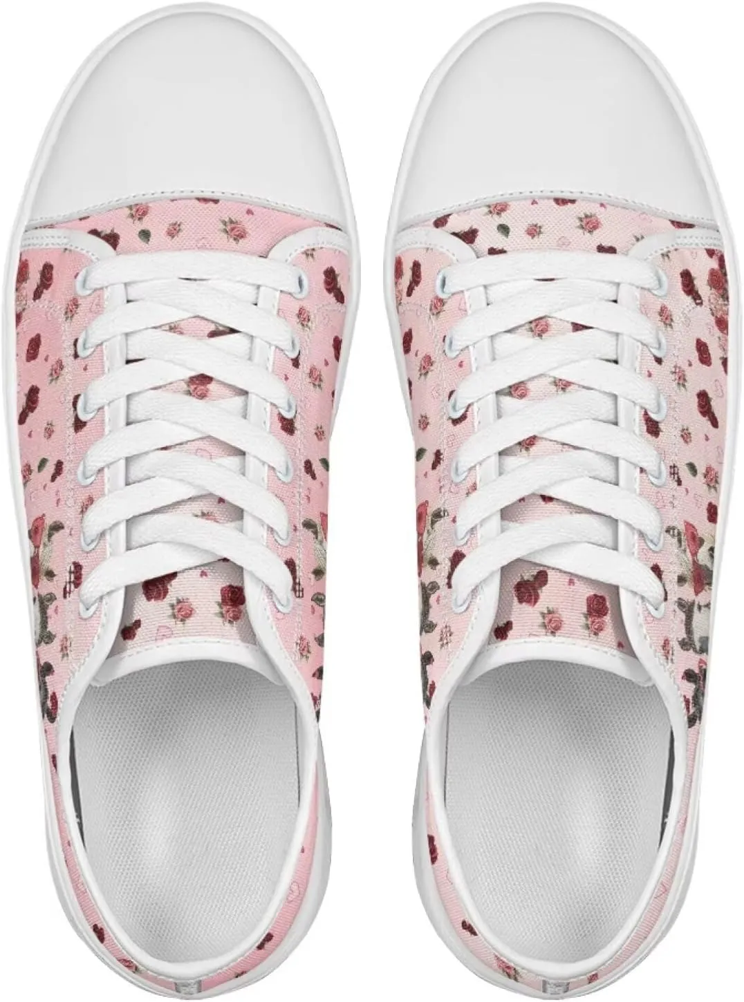 Red Rose Girls Canvas Sneakers Casual Work Animal Print Slip On Tennis Shoes Arch Support Footwear with White Sole