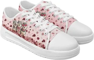 Red Rose Girls Canvas Sneakers Casual Work Animal Print Slip On Tennis Shoes Arch Support Footwear with White Sole