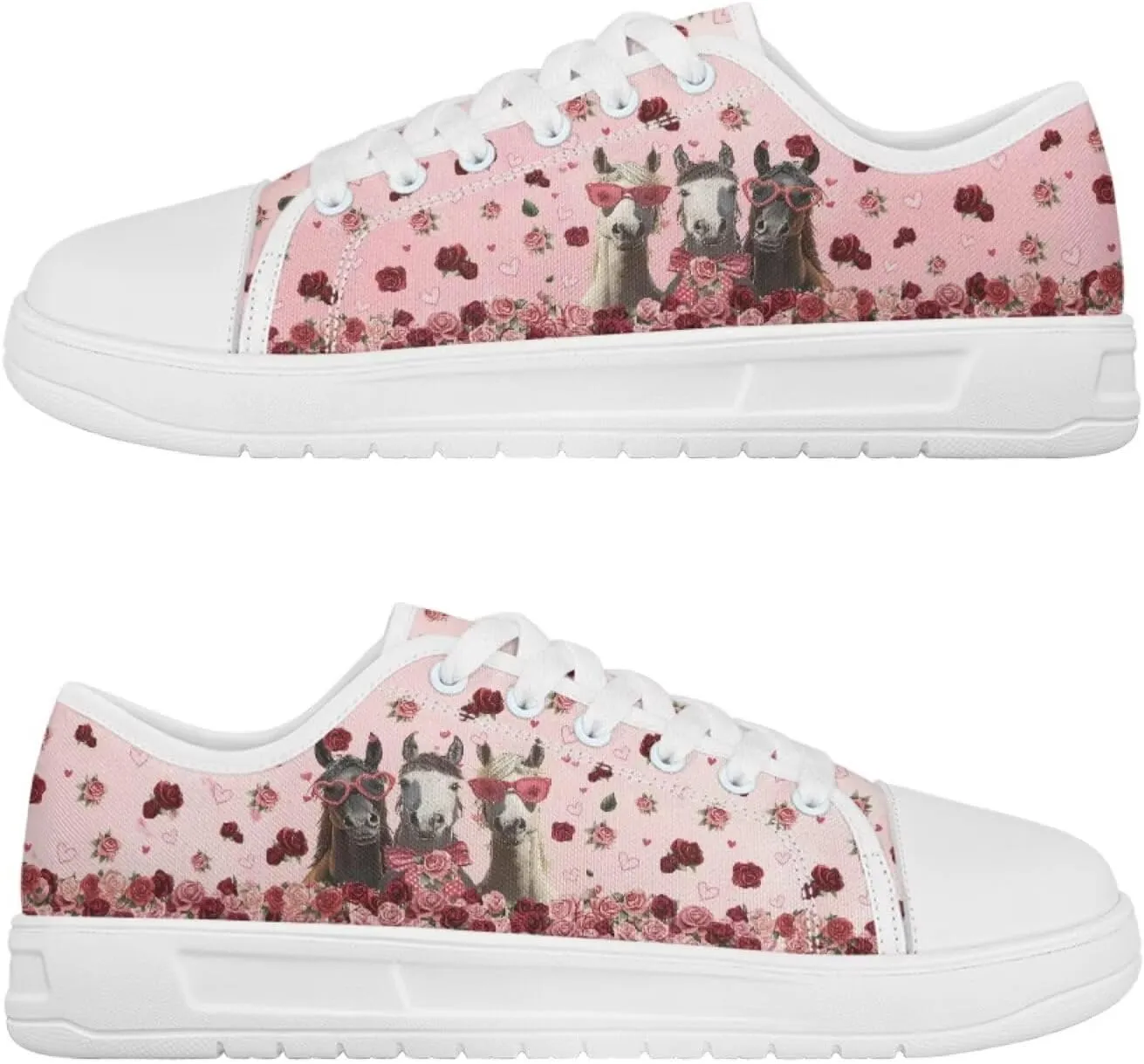 Red Rose Girls Canvas Sneakers Casual Work Animal Print Slip On Tennis Shoes Arch Support Footwear with White Sole