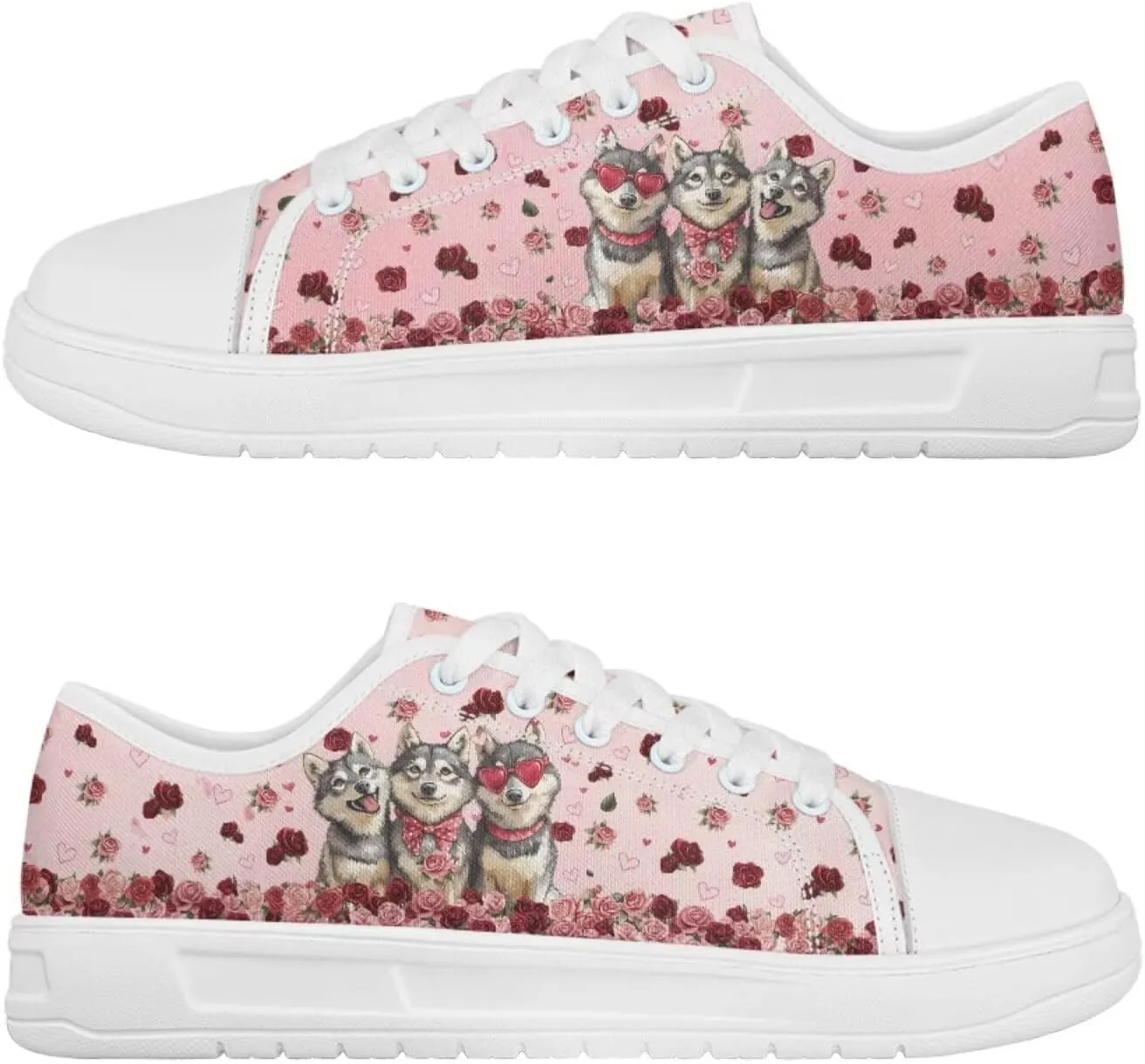 Red Rose Girls Canvas Sneakers Casual Work Animal Print Slip On Tennis Shoes Arch Support Footwear with White Sole