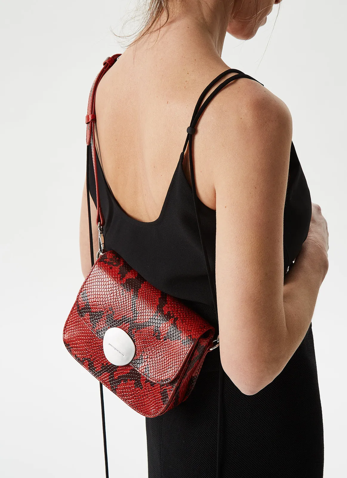Red Snake Embossed Leather Mini-Bag
