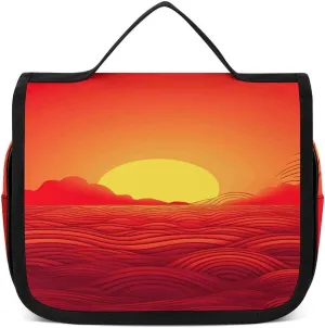 Red Sunrise Toiletry Bag For Women Waterproof Travel Cosmetic Bags Bathroom Hanging Storage Bag