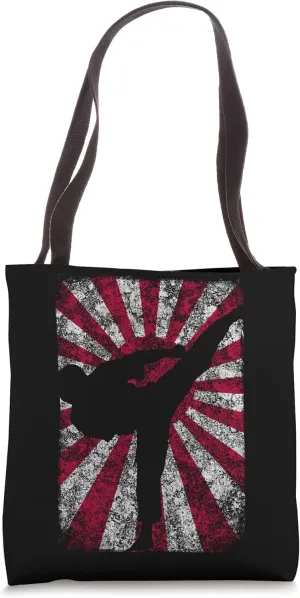 Rising Sun Japan Flag Karate Kick Silhouette Martial Arts Tote Bag