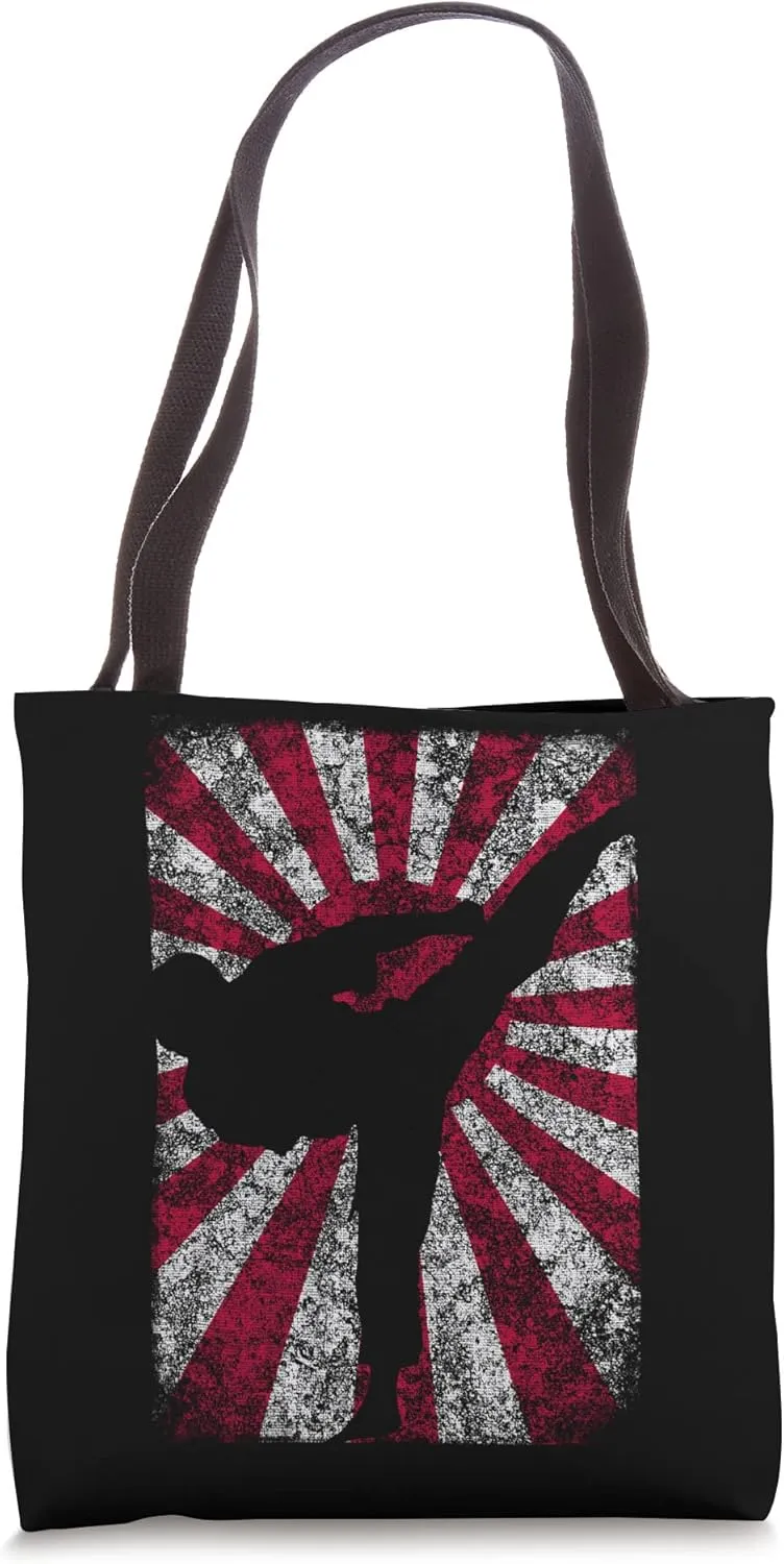 Rising Sun Japan Flag Karate Kick Silhouette Martial Arts Tote Bag