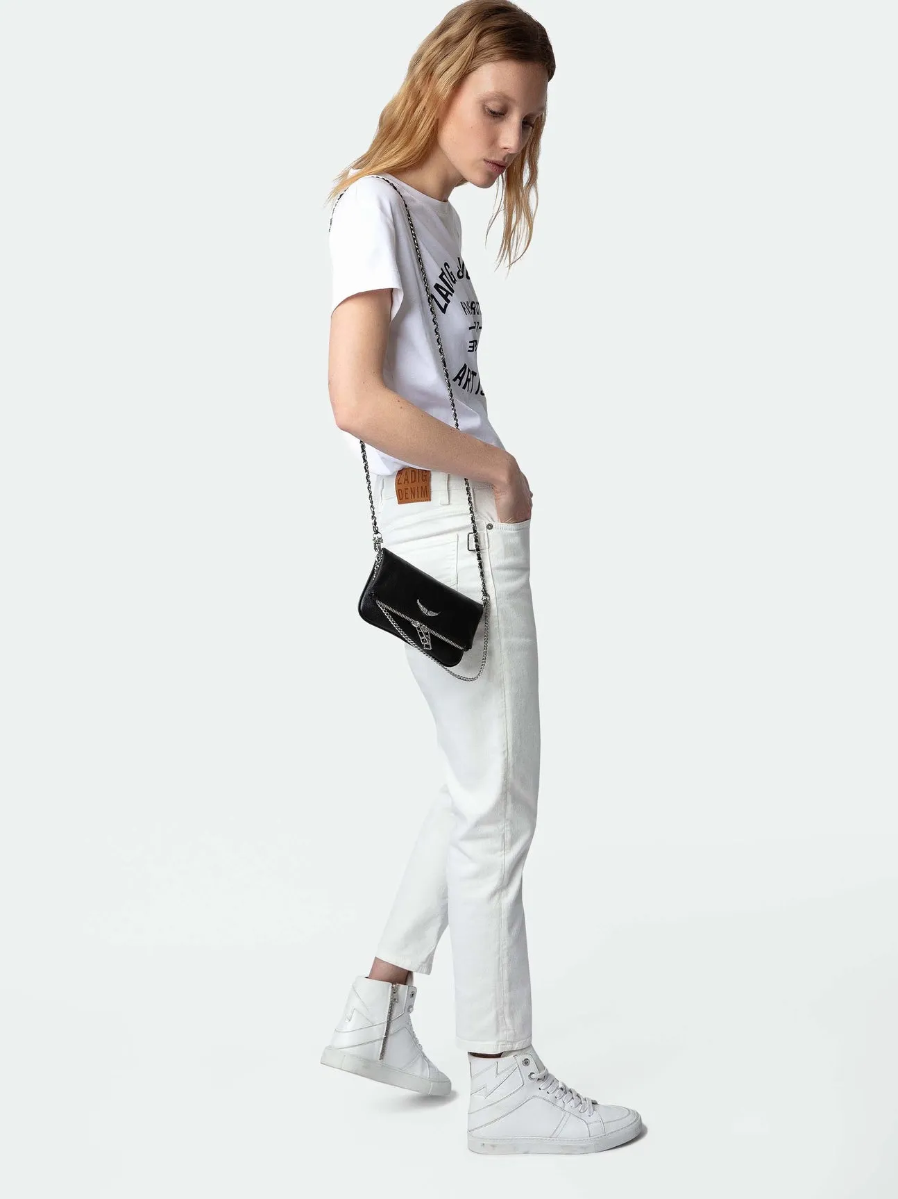 Rock Nano grained leather bag, black-silver