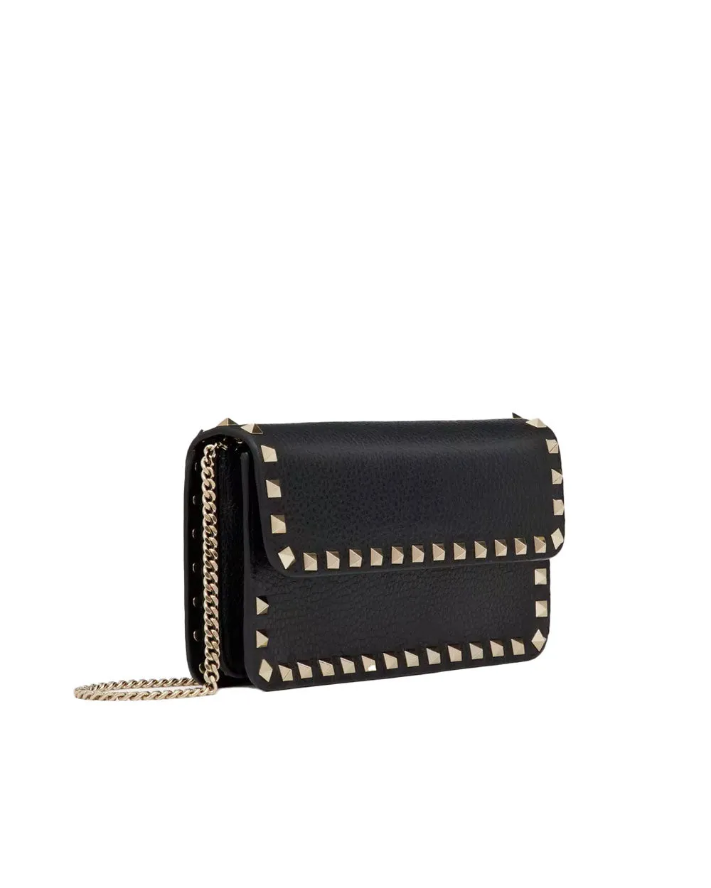 Rockstud Grainy Calfskin Pouch in Black
