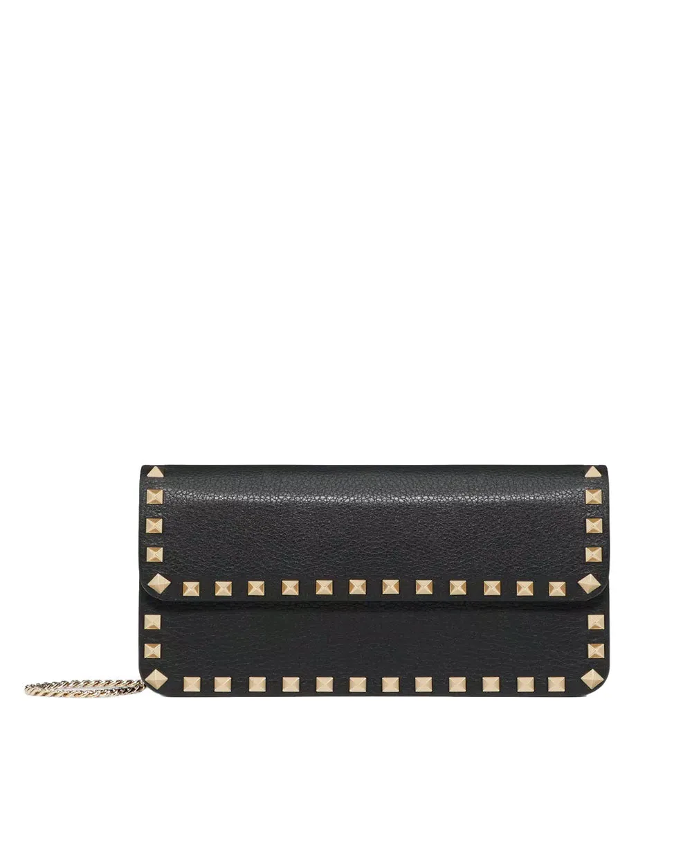Rockstud Grainy Calfskin Pouch in Black