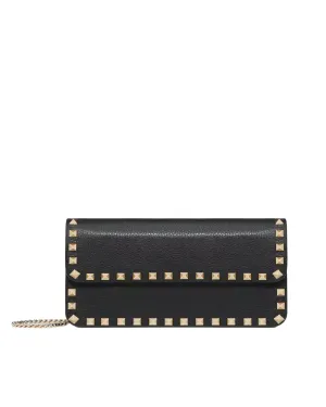 Rockstud Grainy Calfskin Pouch in Black