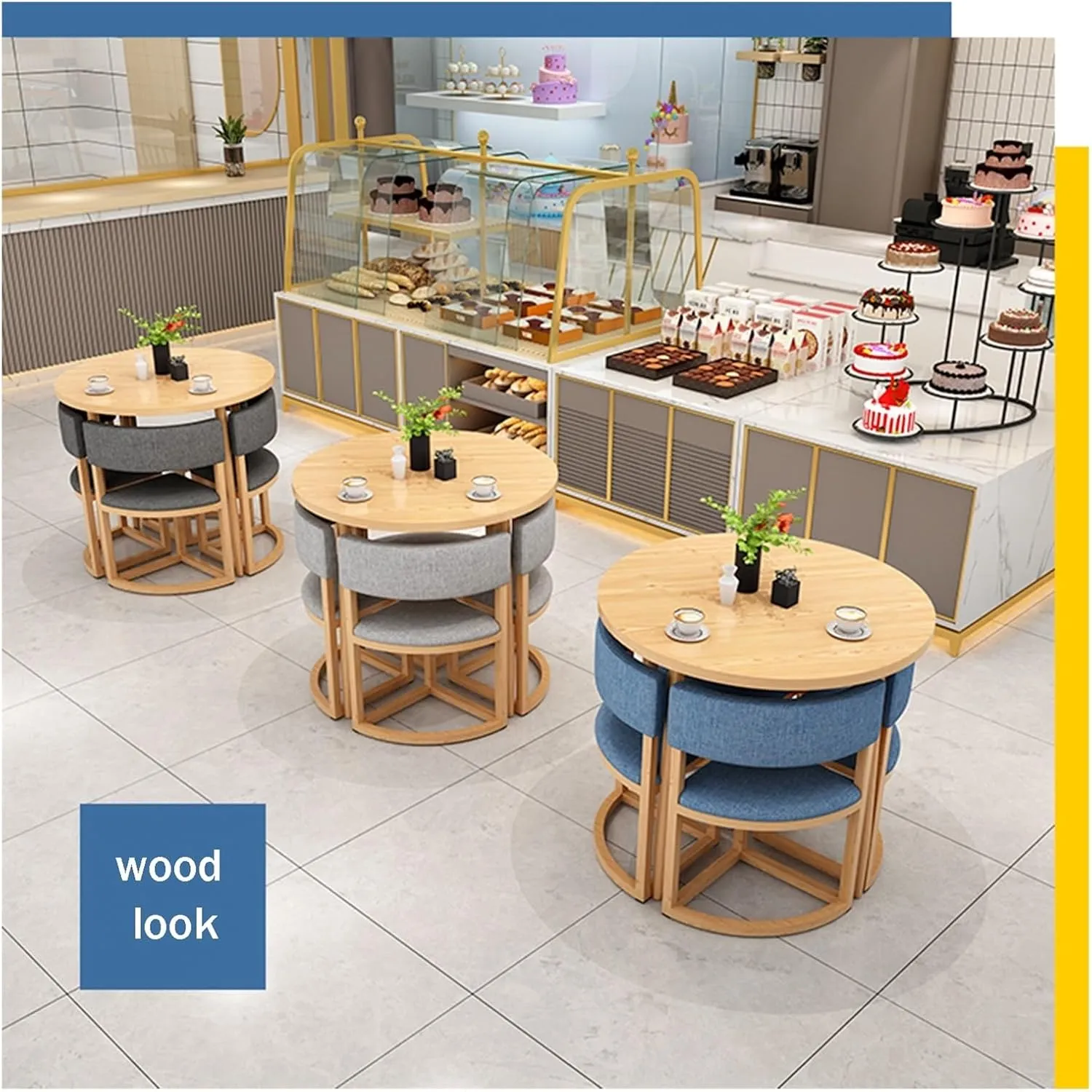 Round Dining Table Set for Small Spaces 80cm Office Reception Conference Table with Chairs for Apartment Study Balcony Lounge Beauty Salon Coffee Shop Training Seminar an,Beige 80 * 80cm