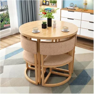 Round Dining Table Set for Small Spaces 80cm Office Reception Conference Table with Chairs for Apartment Study Balcony Lounge Beauty Salon Coffee Shop Training Seminar an,Beige 80 * 80cm