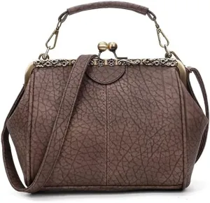ROUROU Retro Hollow Handbag for Women - Leather Shoulder Bag Evening Clutch Crossbody Purse with Kiss Lock Closure