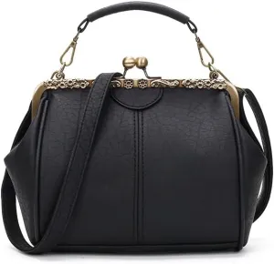 ROUROU Retro Hollow Handbag for Women - Leather Shoulder Bag Evening Clutch Crossbody Purse with Kiss Lock Closure