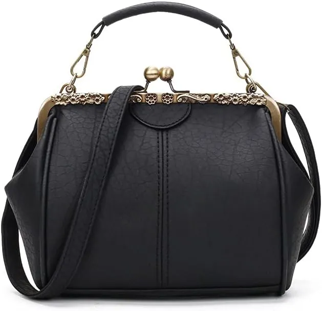 ROUROU Retro Hollow Handbag for Women - Leather Shoulder Bag Evening Clutch Crossbody Purse with Kiss Lock Closure