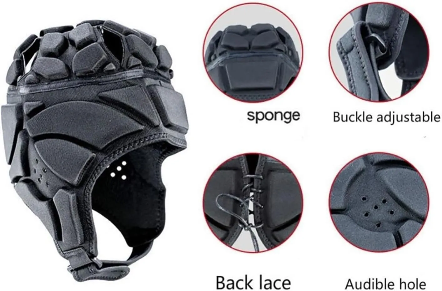 Rugby Helmet Adult Rugby Soccer Goalkeeper Breathable Soft Helmet Thick Anti-Impact Goalie Head Protector Cap for Youth Kids Adults(Black,S)