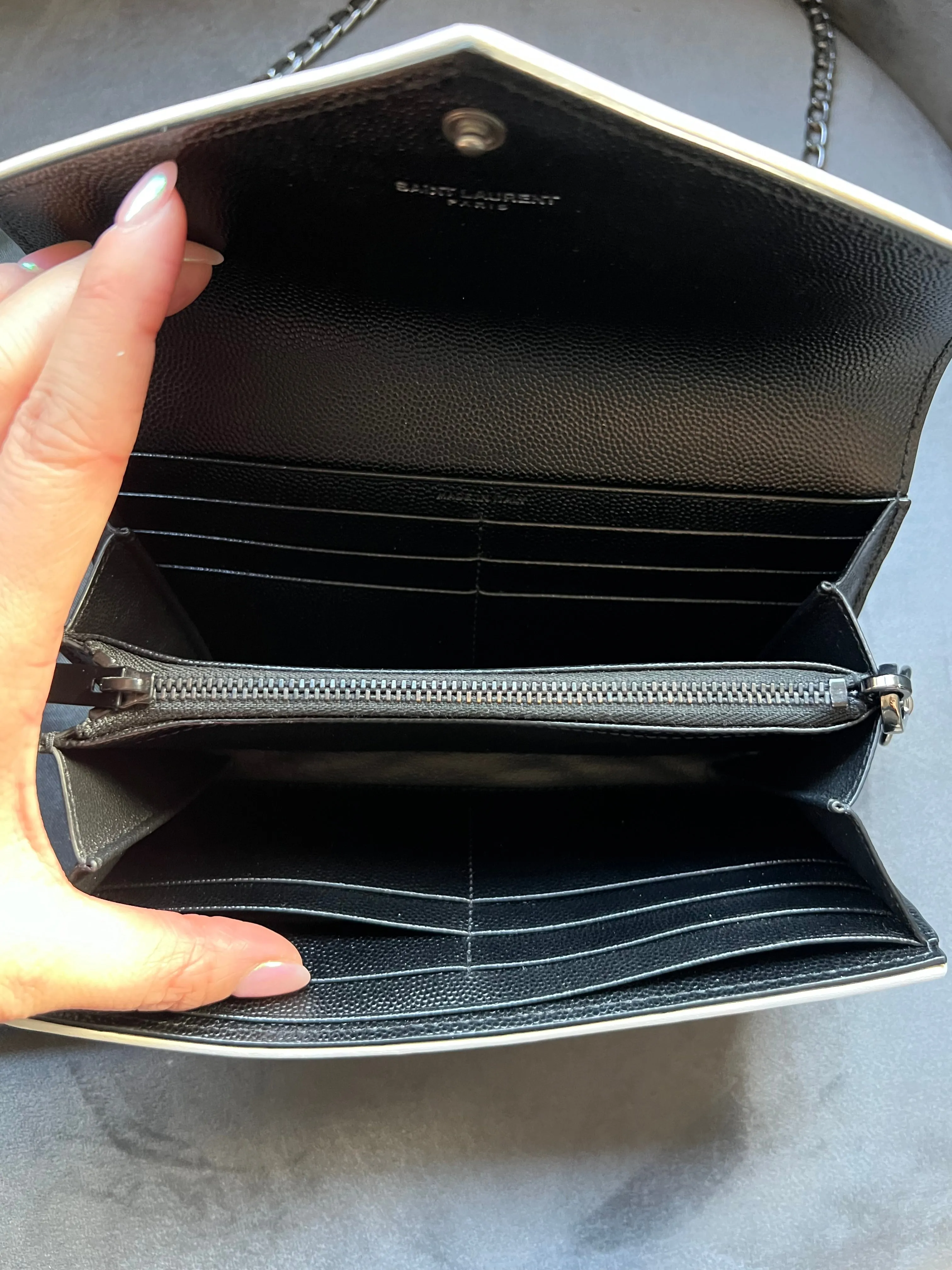 Saint Laurent Cassandre colorblock wallet on chain