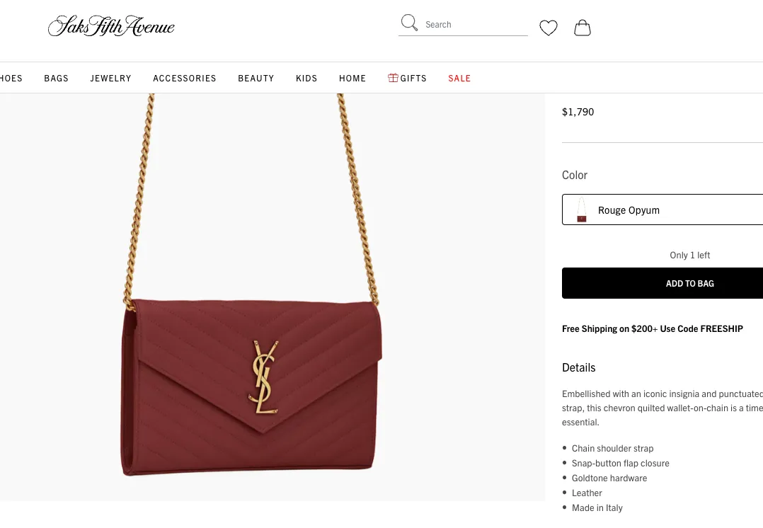 Saint Laurent Cassandre envelope flap brown wallet on chain