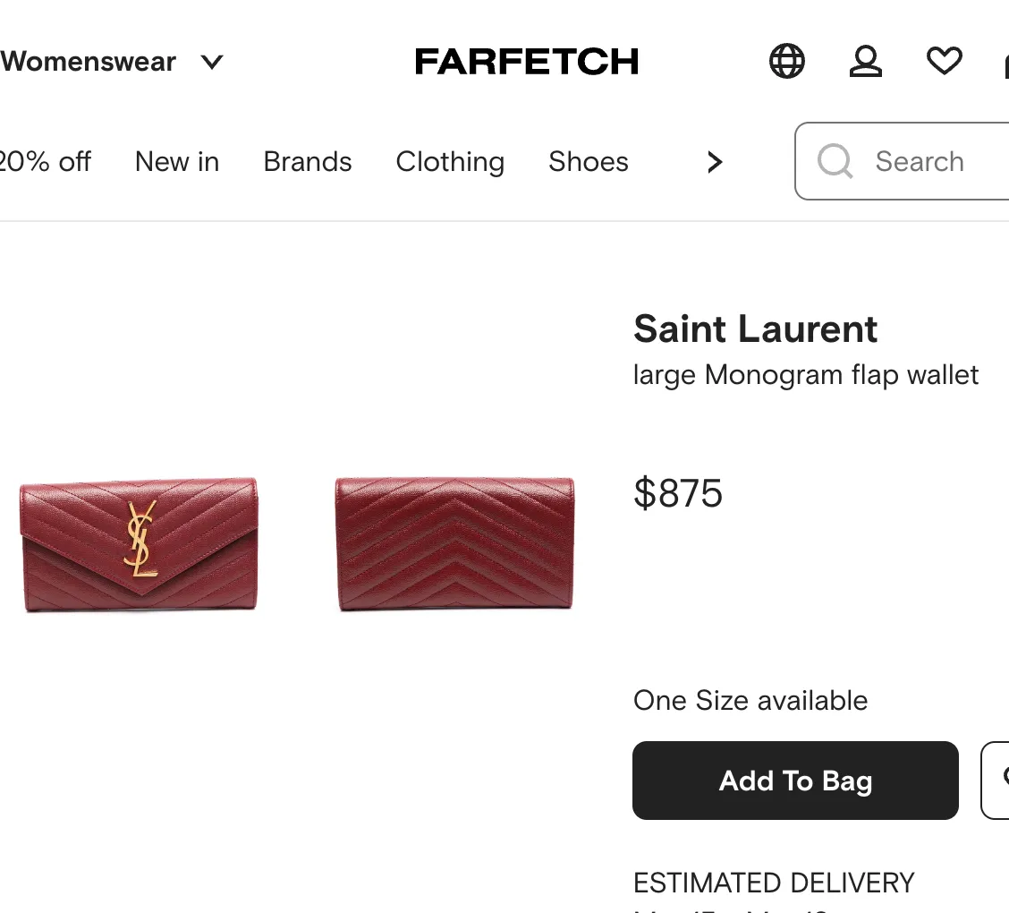 Saint Laurent Cassandre envelope flap brown wallet on chain