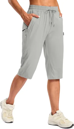 SANTINY Women's 15" Long Shorts with Pockets Below The Knee Length Hiking Cargo Capris Lightweight Quick Dry Bermuda Shorts