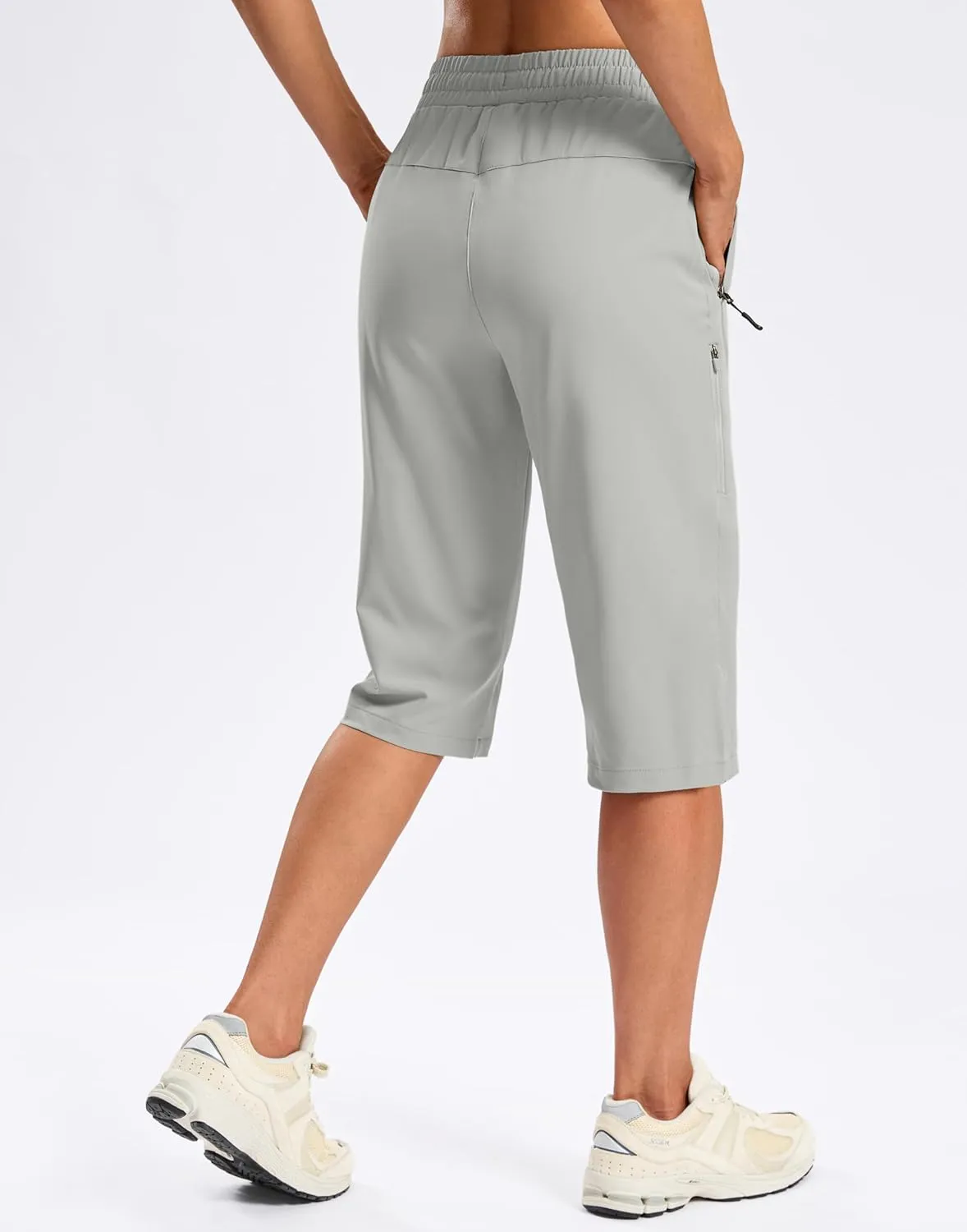 SANTINY Women's 15" Long Shorts with Pockets Below The Knee Length Hiking Cargo Capris Lightweight Quick Dry Bermuda Shorts