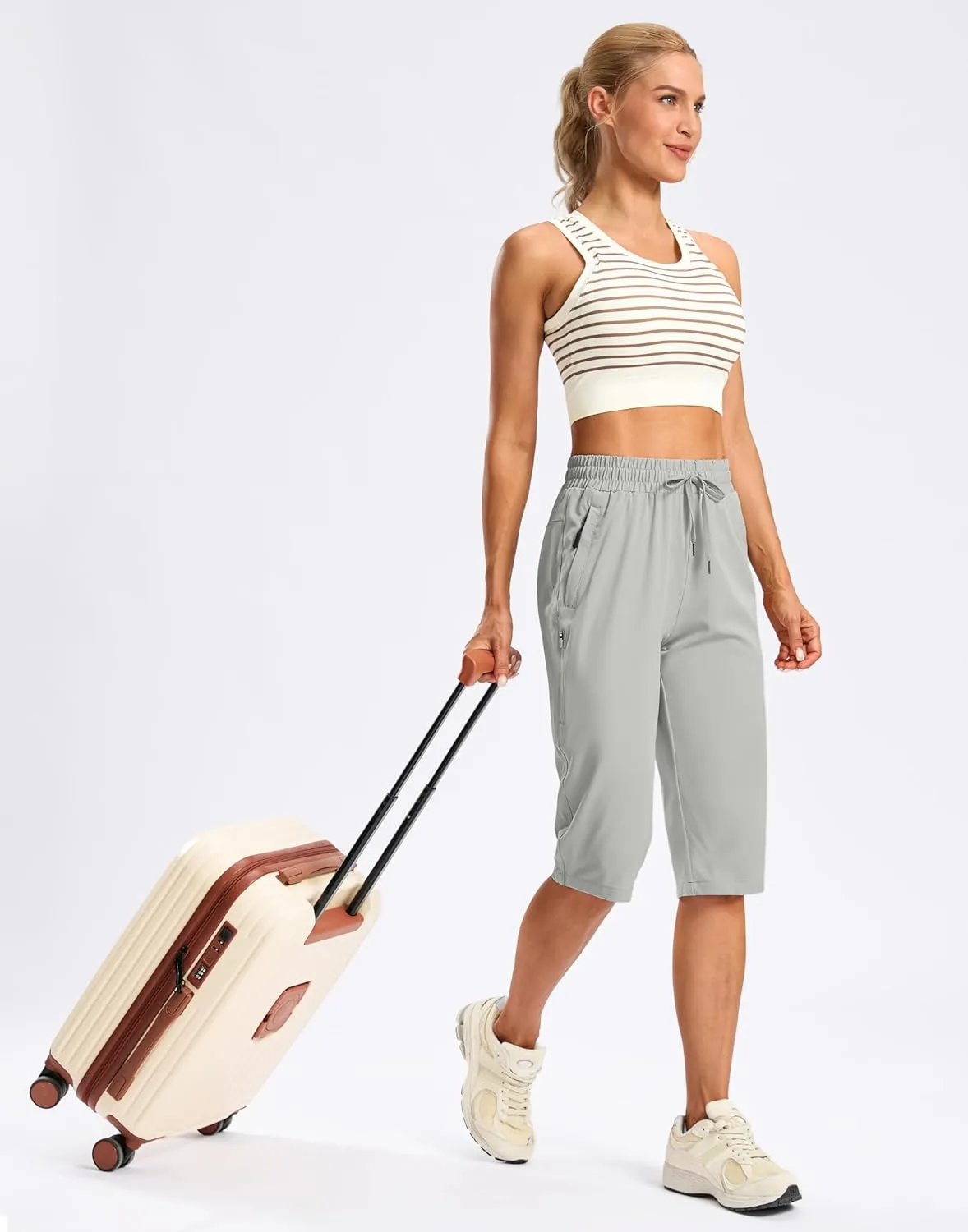 SANTINY Women's 15" Long Shorts with Pockets Below The Knee Length Hiking Cargo Capris Lightweight Quick Dry Bermuda Shorts
