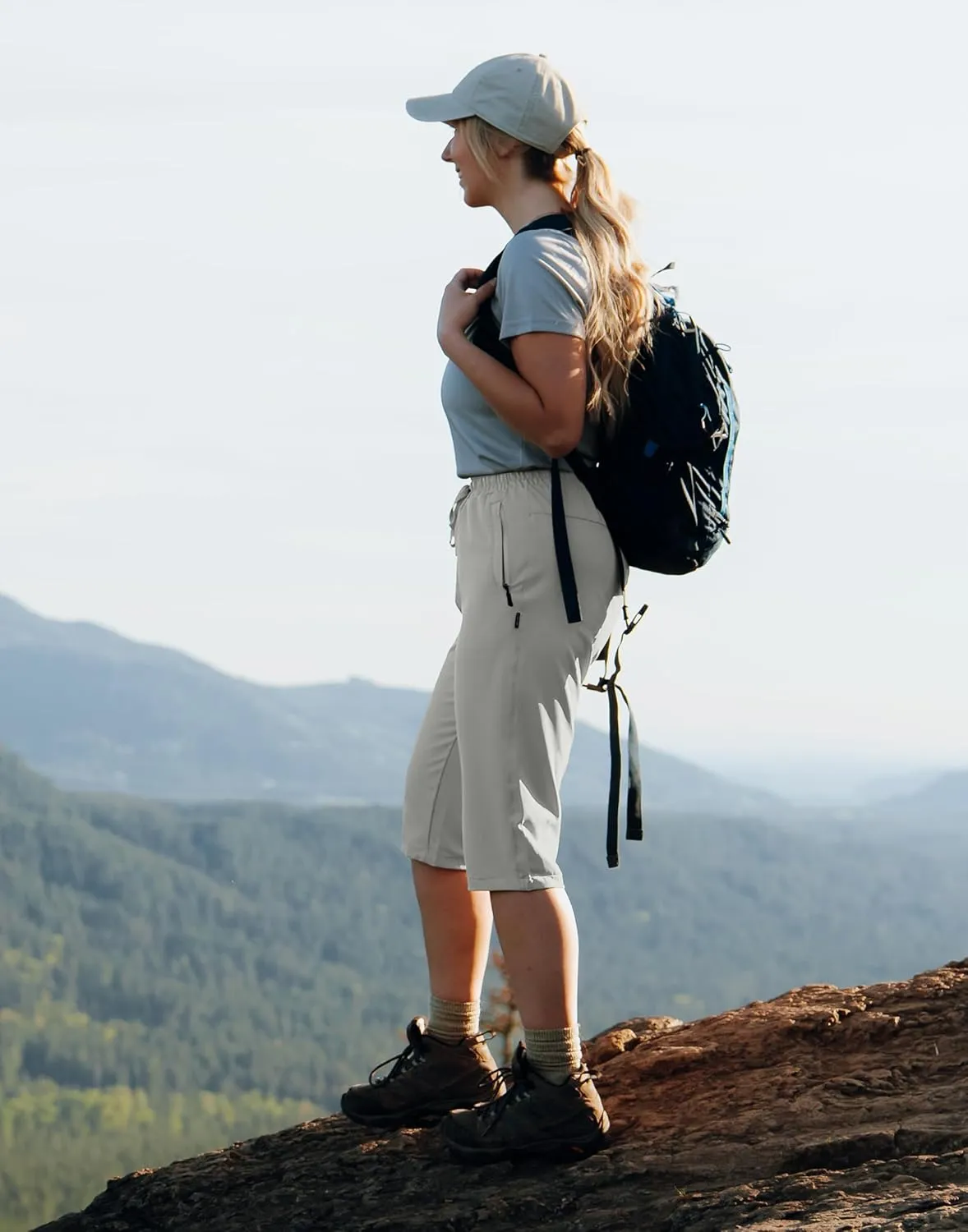 SANTINY Women's 15" Long Shorts with Pockets Below The Knee Length Hiking Cargo Capris Lightweight Quick Dry Bermuda Shorts