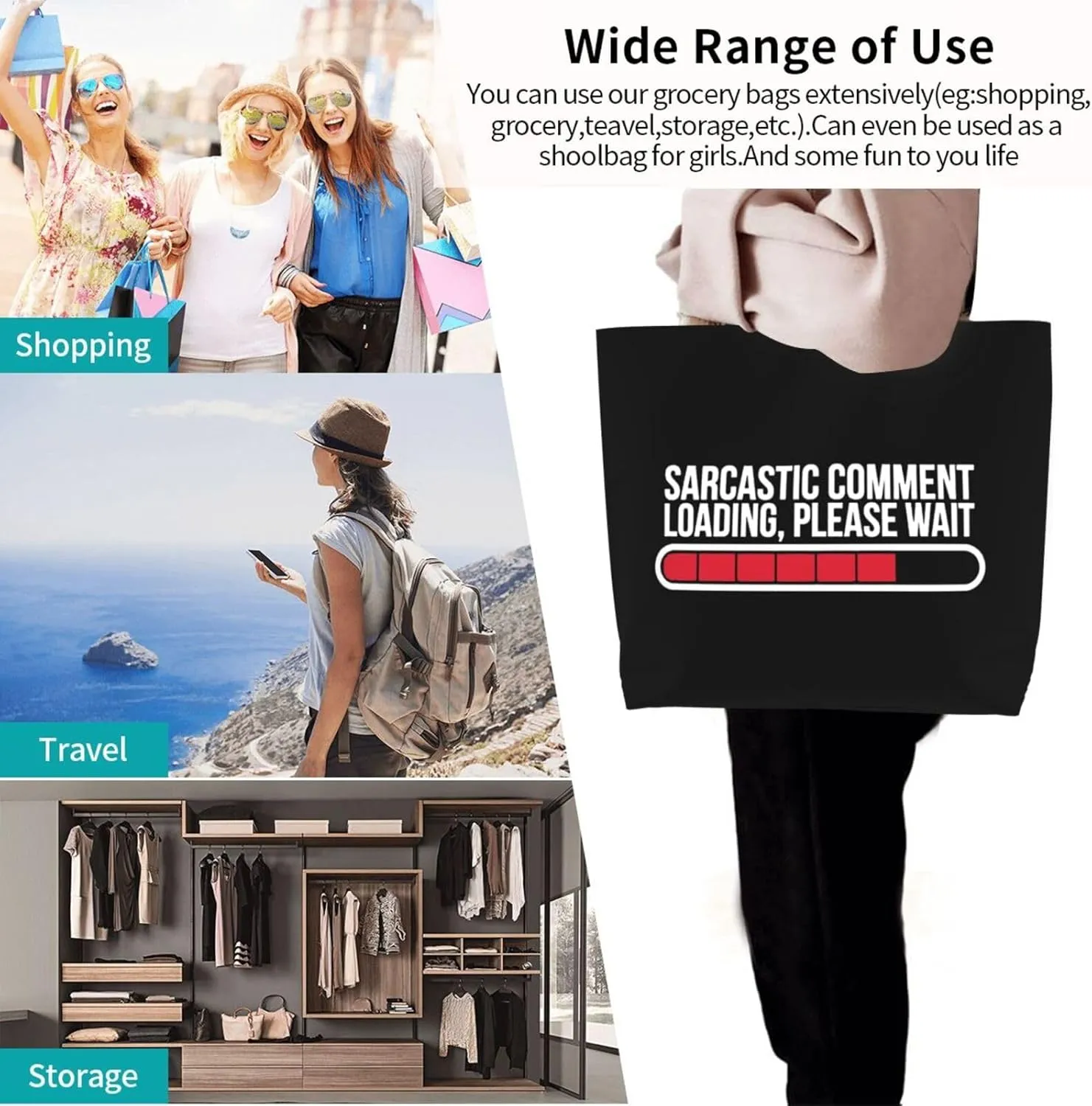 Sarcastic Comment Women'S Lightweight Canvas Handbag Waterproof Reusable Shopping Bag