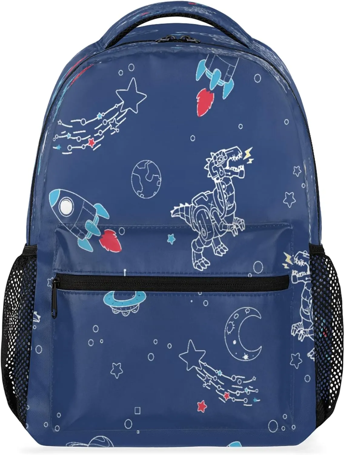 School Back Pack for Teen Boys Girls with Adjustable Shoulder Strap Waterproof Laptop Bag Large Capacity College Backpack for Students Travel Work Spaceship Dinosaur