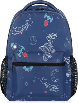 School Back Pack for Teen Boys Girls with Adjustable Shoulder Strap Waterproof Laptop Bag Large Capacity College Backpack for Students Travel Work Spaceship Dinosaur