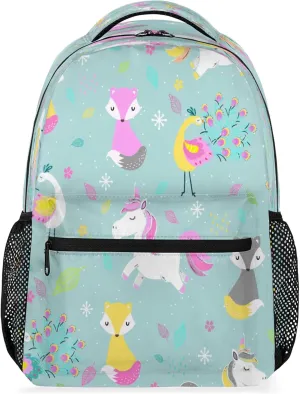 School Back Pack for Teen Boys Girls with Adjustable Shoulder Strap Waterproof Laptop Bag Large Capacity College Backpack for Students Travel Work Unicorn Fox