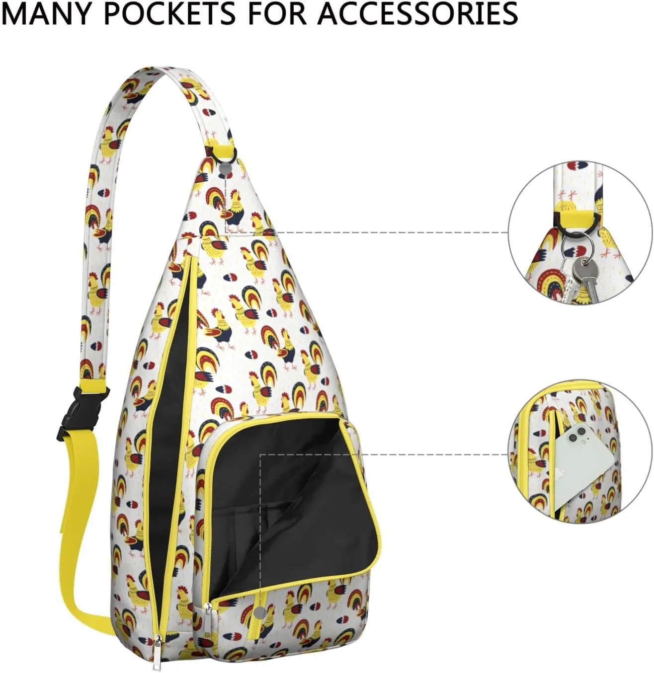 Scissor Cut Roosters Crossbody Bag Daypack for Women Men Lightweight Waterproof Sling Bag Backpack Hiking Cycling