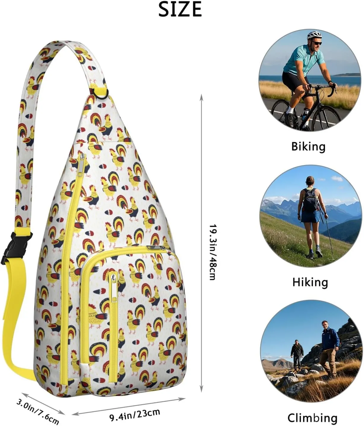Scissor Cut Roosters Crossbody Bag Daypack for Women Men Lightweight Waterproof Sling Bag Backpack Hiking Cycling