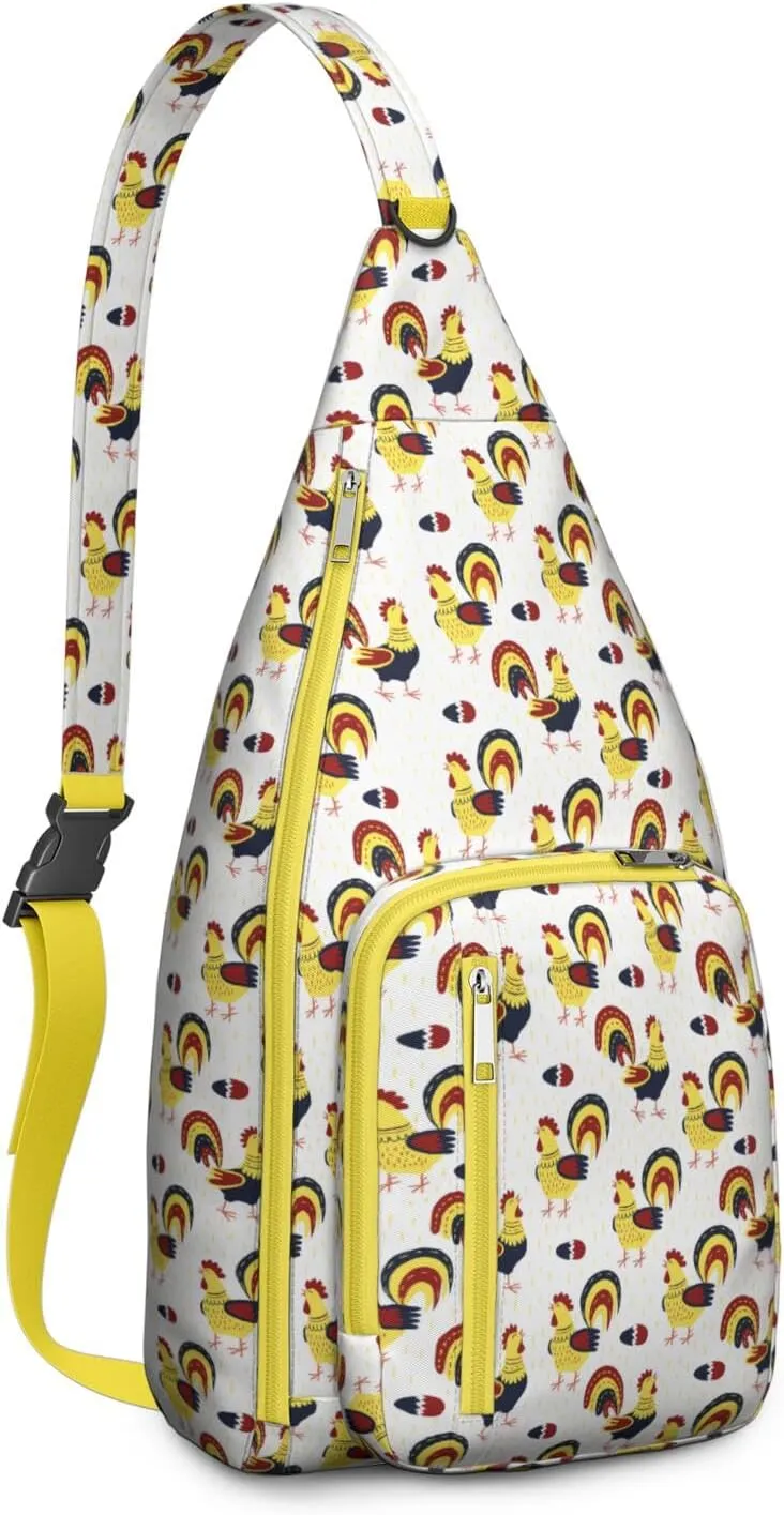 Scissor Cut Roosters Crossbody Bag Daypack for Women Men Lightweight Waterproof Sling Bag Backpack Hiking Cycling
