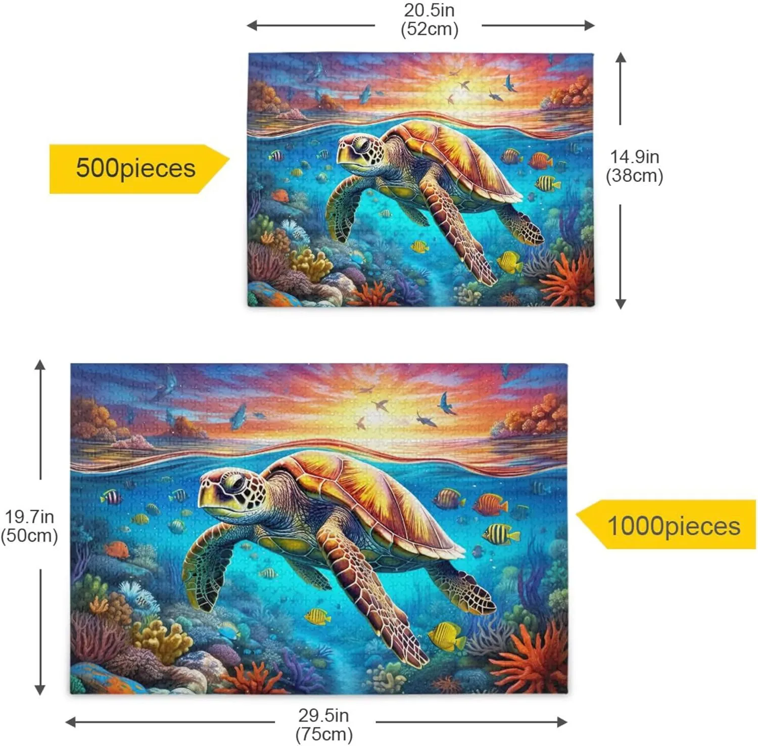 Sea Turtle Tropical Fish Jigsaw Puzzles 1000 Pieces Toy Games Educational Gift Home Decor for Adults Kids A110091