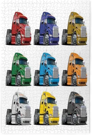 Semi Trucks,Puzzle Board,Portable Wooden Jigsaw Puzzle for Adults,Colorful Semi Trucks Transportation,Birthday Gift for Family and Friends,Multicolor Plastic Box Storage 1000PCS