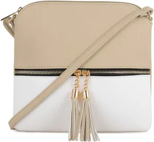 SG SUGU Lightweight Medium Crossbody Bag Shoulder Bag with Tassel and Zipper Pocket