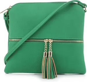 SG SUGU Lightweight Medium Crossbody Bag Shoulder Bag with Tassel and Zipper Pocket
