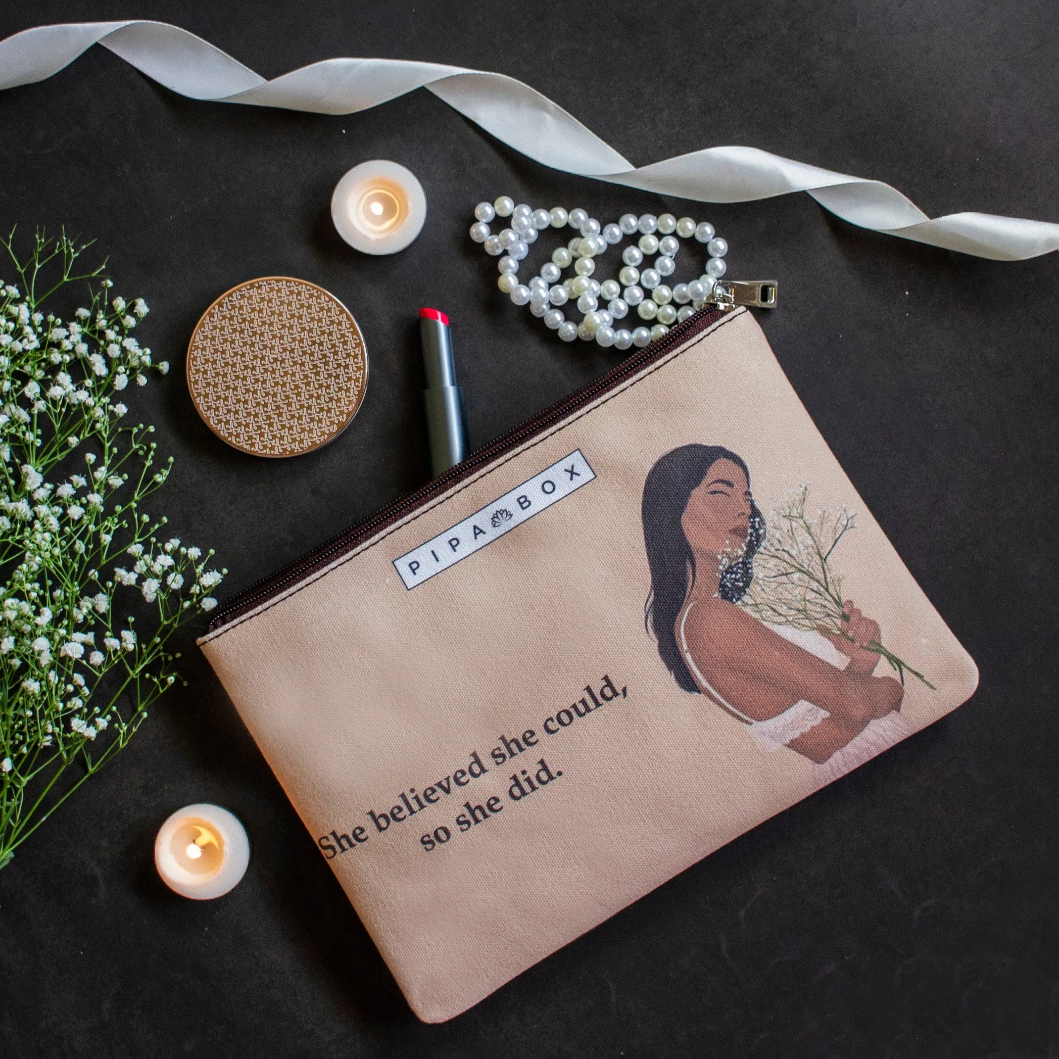 She Belived She Could - Printed Multi Purpose Canvas Pouch