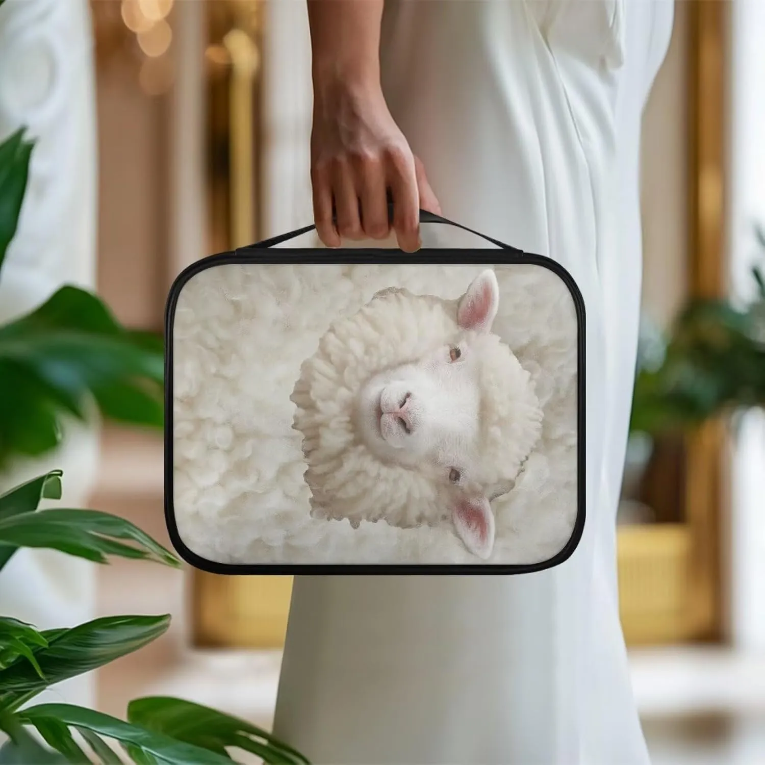Sheep Print PU Leather Bible Cover Case for Women Men Minimalist Design Bible Cover Bag Bible Holder with Side Pocket Classic Bible Book Carrying Case for Study