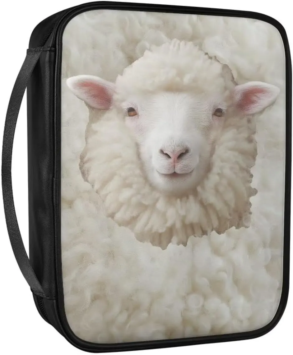 Sheep Print PU Leather Bible Cover Case for Women Men Minimalist Design Bible Cover Bag Bible Holder with Side Pocket Classic Bible Book Carrying Case for Study