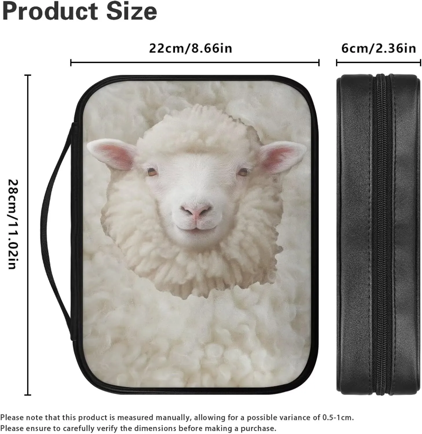 Sheep Print PU Leather Bible Cover Case for Women Men Minimalist Design Bible Cover Bag Bible Holder with Side Pocket Classic Bible Book Carrying Case for Study