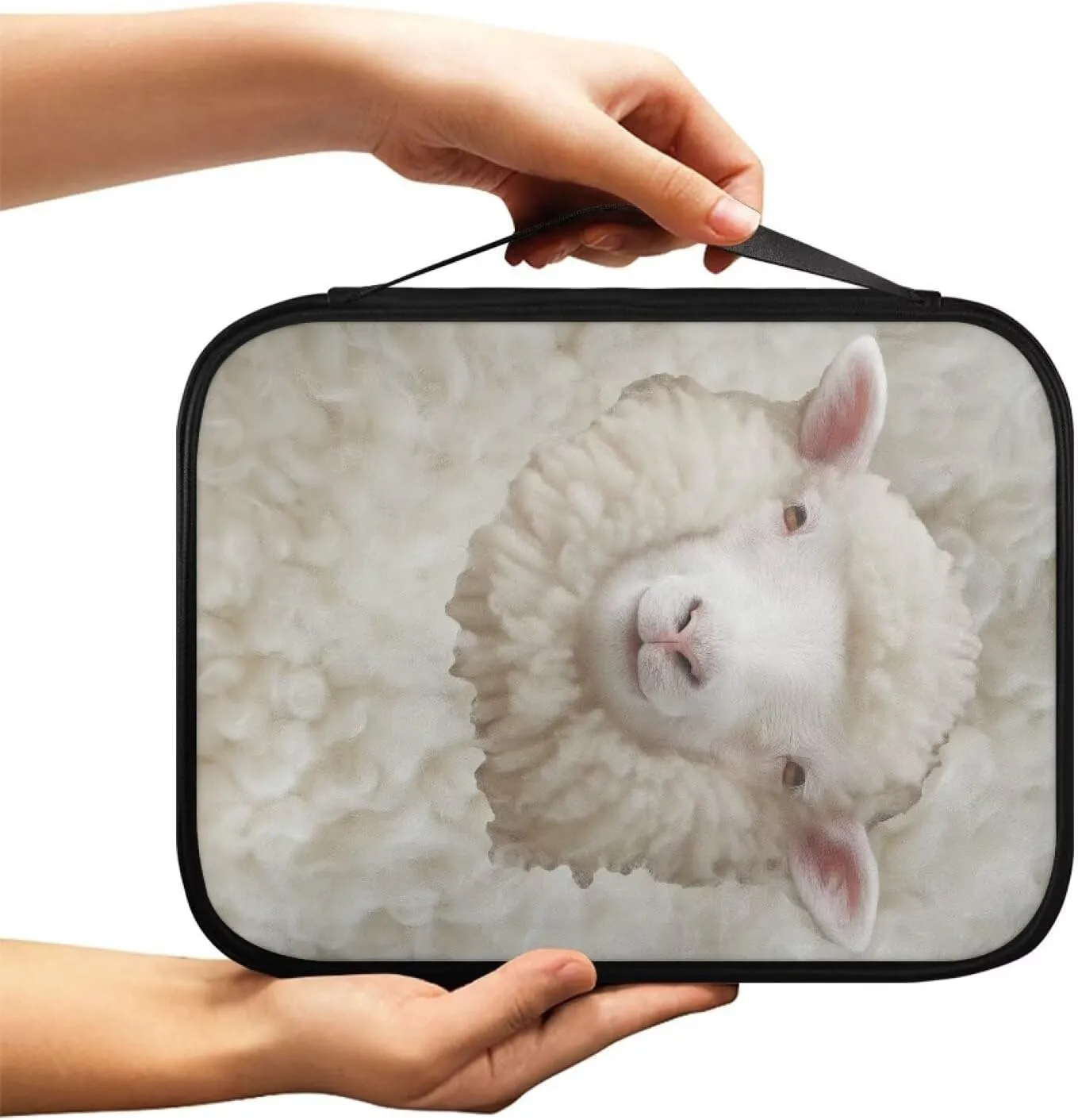 Sheep Print PU Leather Bible Cover Case for Women Men Minimalist Design Bible Cover Bag Bible Holder with Side Pocket Classic Bible Book Carrying Case for Study