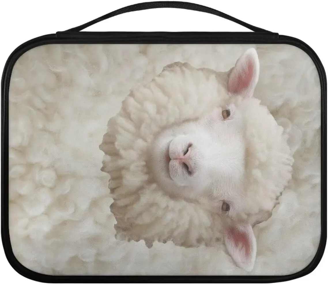 Sheep Print PU Leather Bible Cover Case for Women Men Minimalist Design Bible Cover Bag Bible Holder with Side Pocket Classic Bible Book Carrying Case for Study