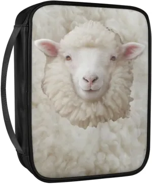 Sheep Print PU Leather Bible Cover Case for Women Men Minimalist Design Bible Cover Bag Bible Holder with Side Pocket Classic Bible Book Carrying Case for Study