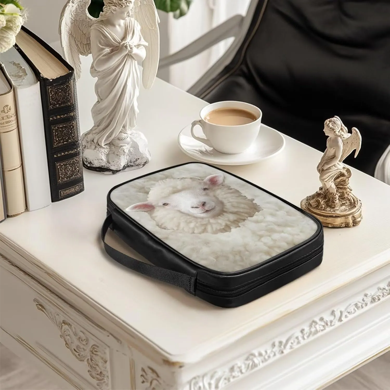 Sheep Print PU Leather Bible Cover Case for Women Men Minimalist Design Bible Cover Bag Bible Holder with Side Pocket Classic Bible Book Carrying Case for Study