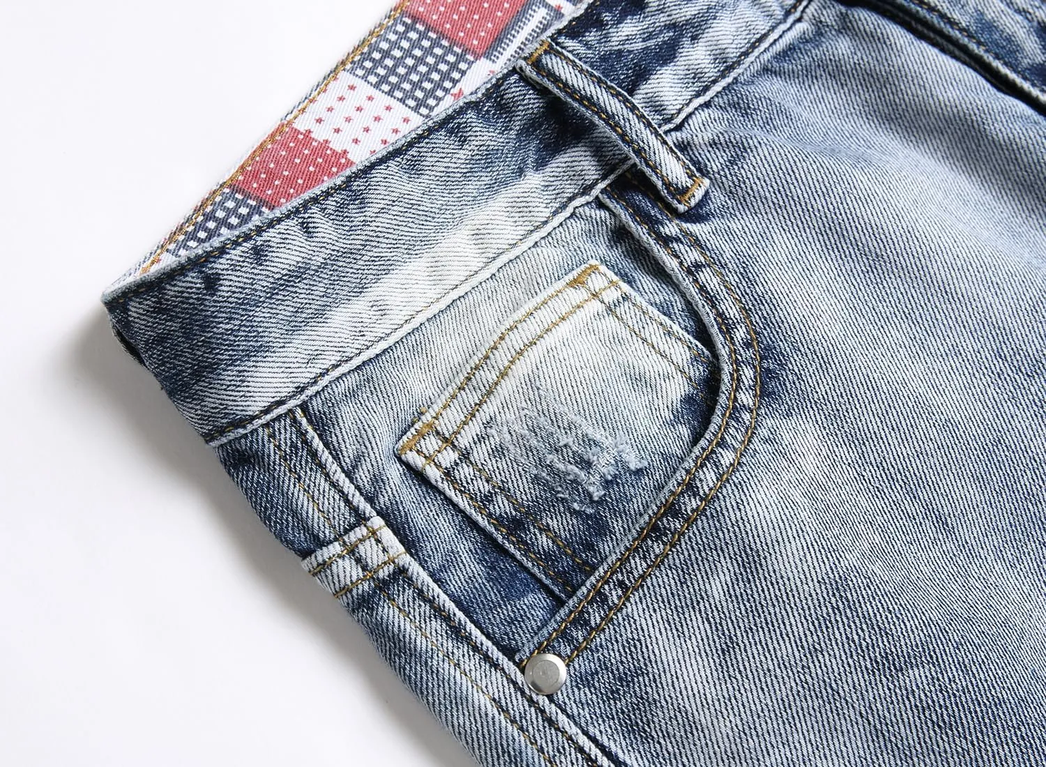 SHOOYING Men's Casual Denim Ripped Shorts