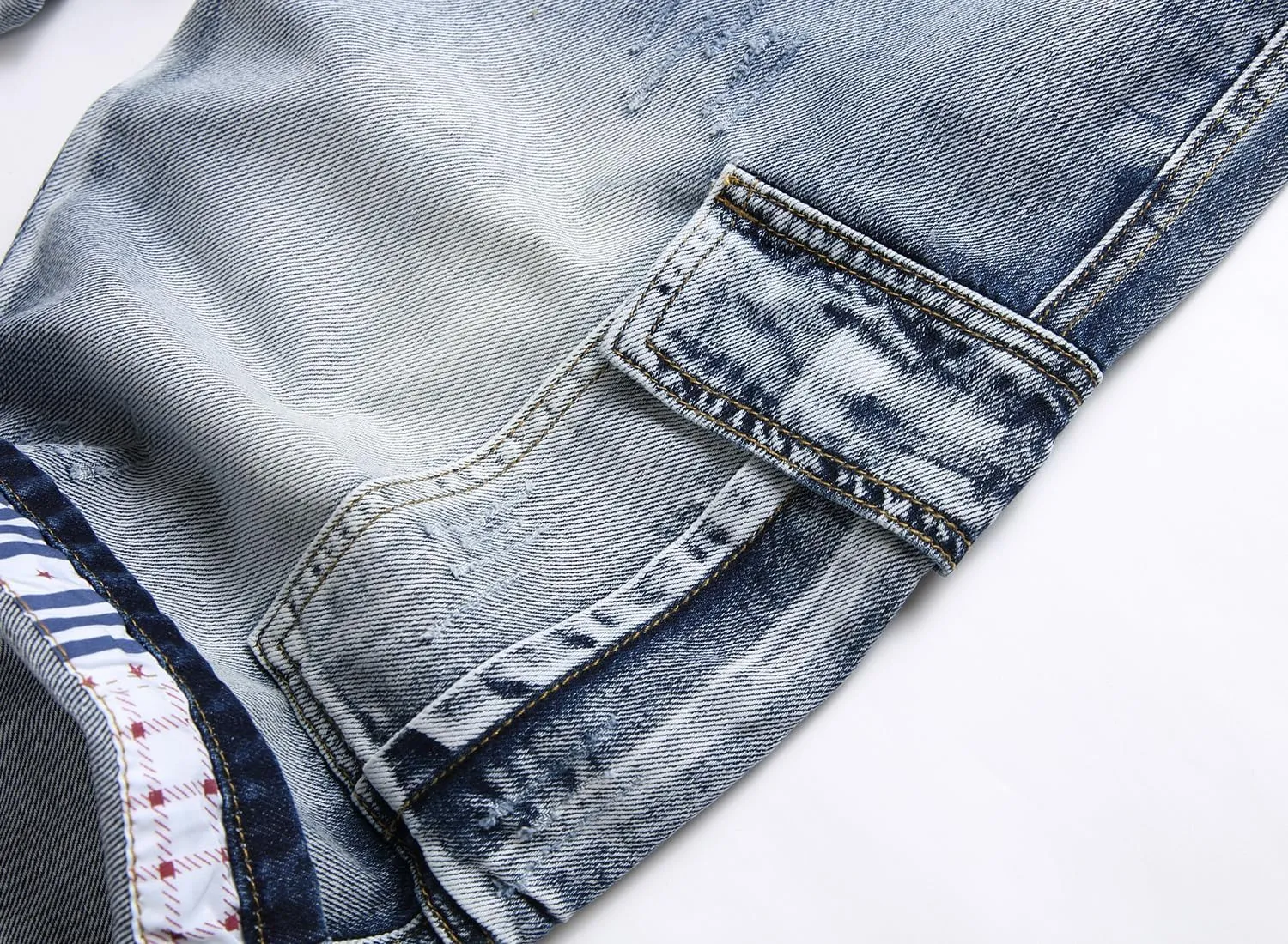 SHOOYING Men's Casual Denim Ripped Shorts