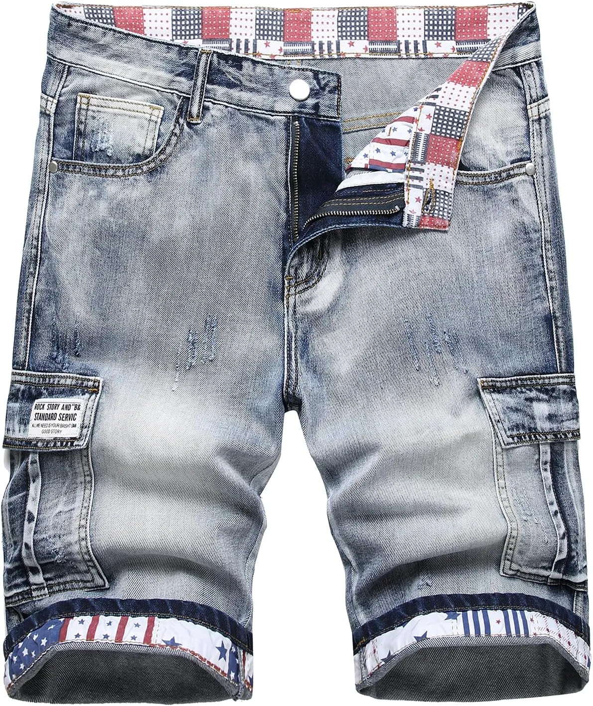 SHOOYING Men's Casual Denim Ripped Shorts